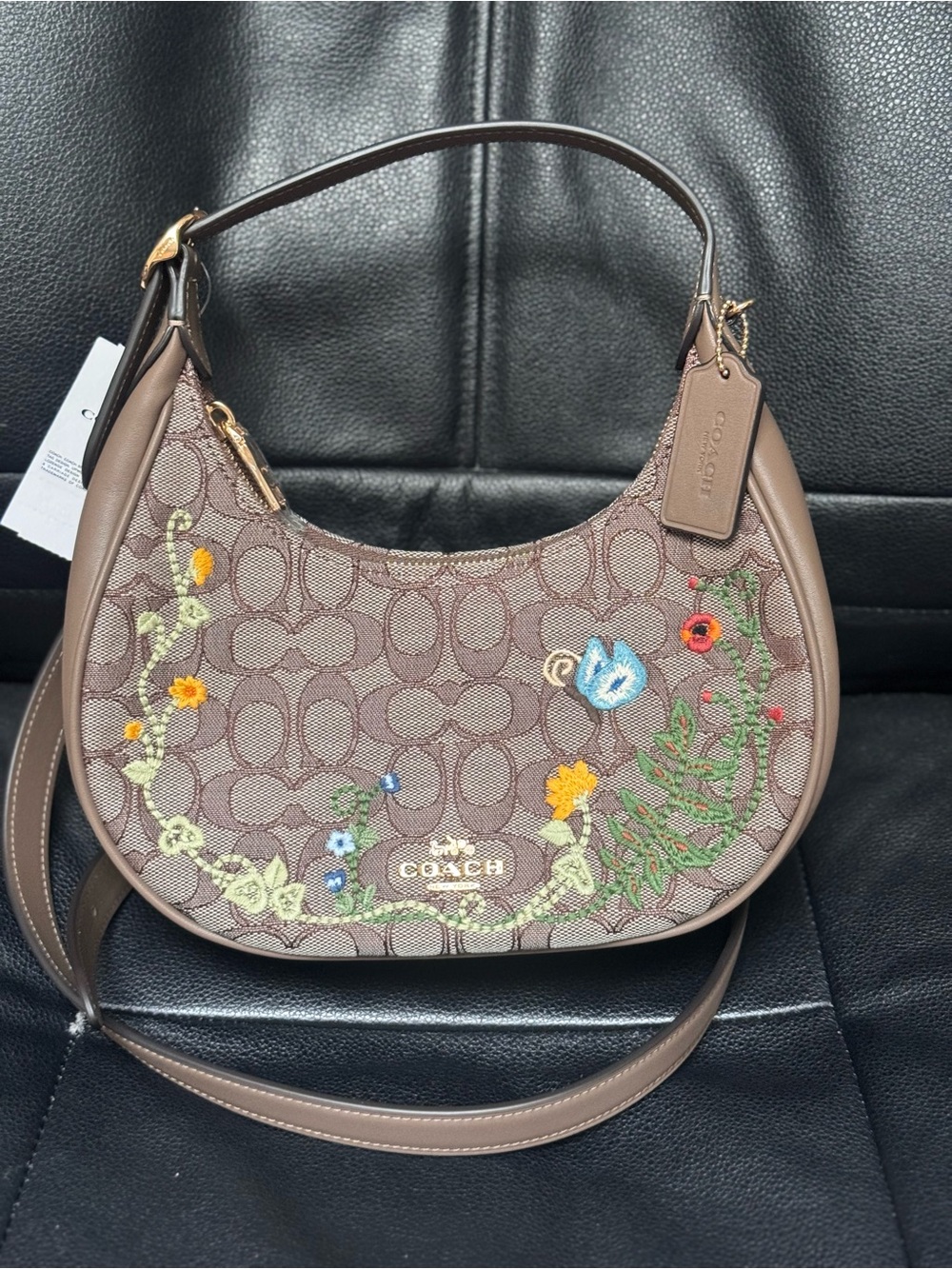 COACH CDX19 Emily Shoulder Bag Signature Jacquard With Floral Embroidery NWT